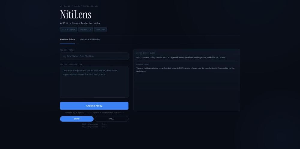 NitiLens, screenshot of the running interface